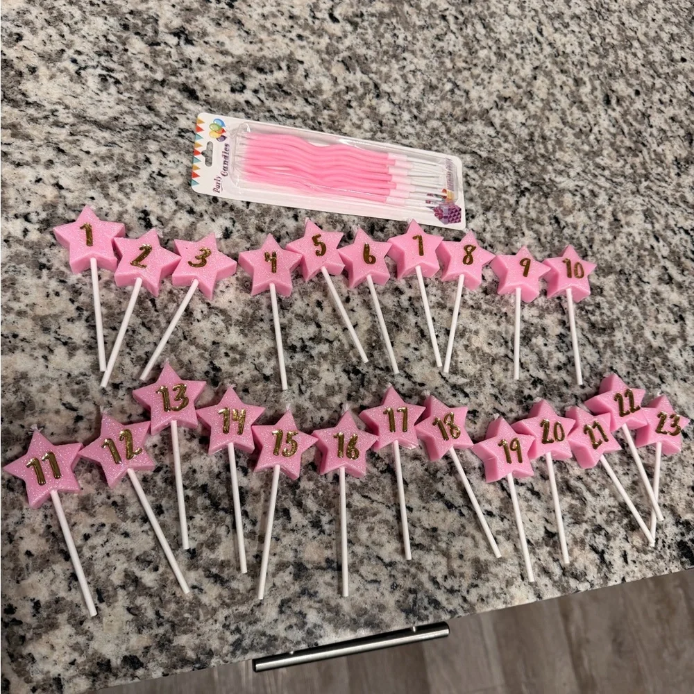 “16 Wishes inspired” Pink Star Numbered Cake Topper